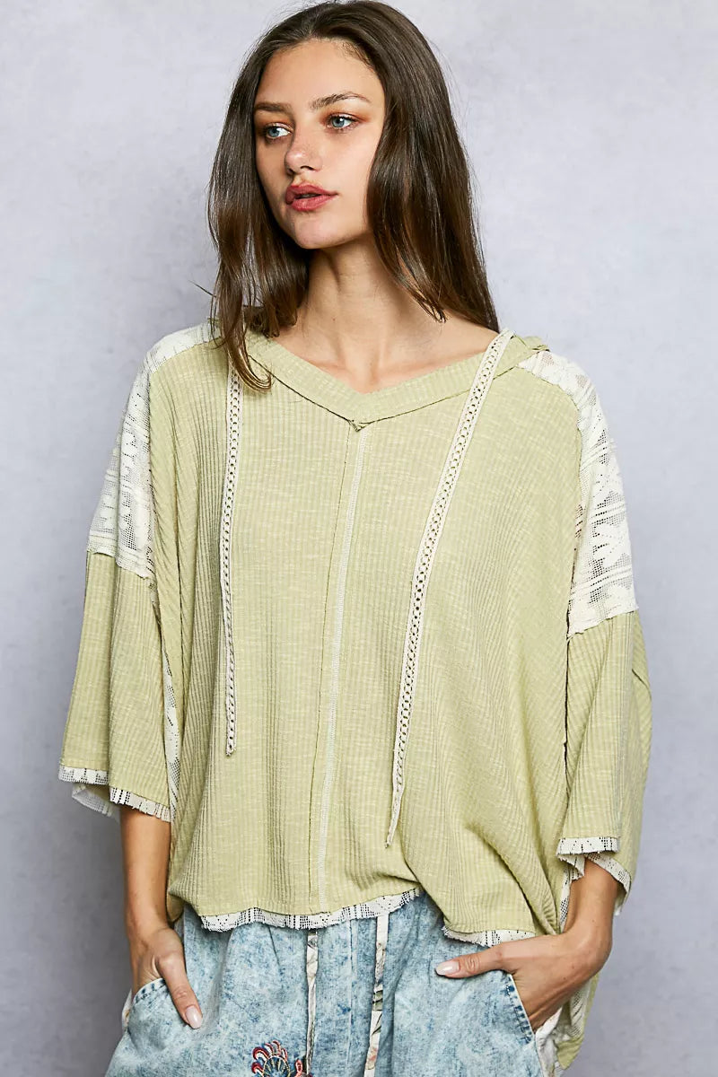 POL Short Sleeve Hoodie Top with Lace Detail on Simply Obsessed
