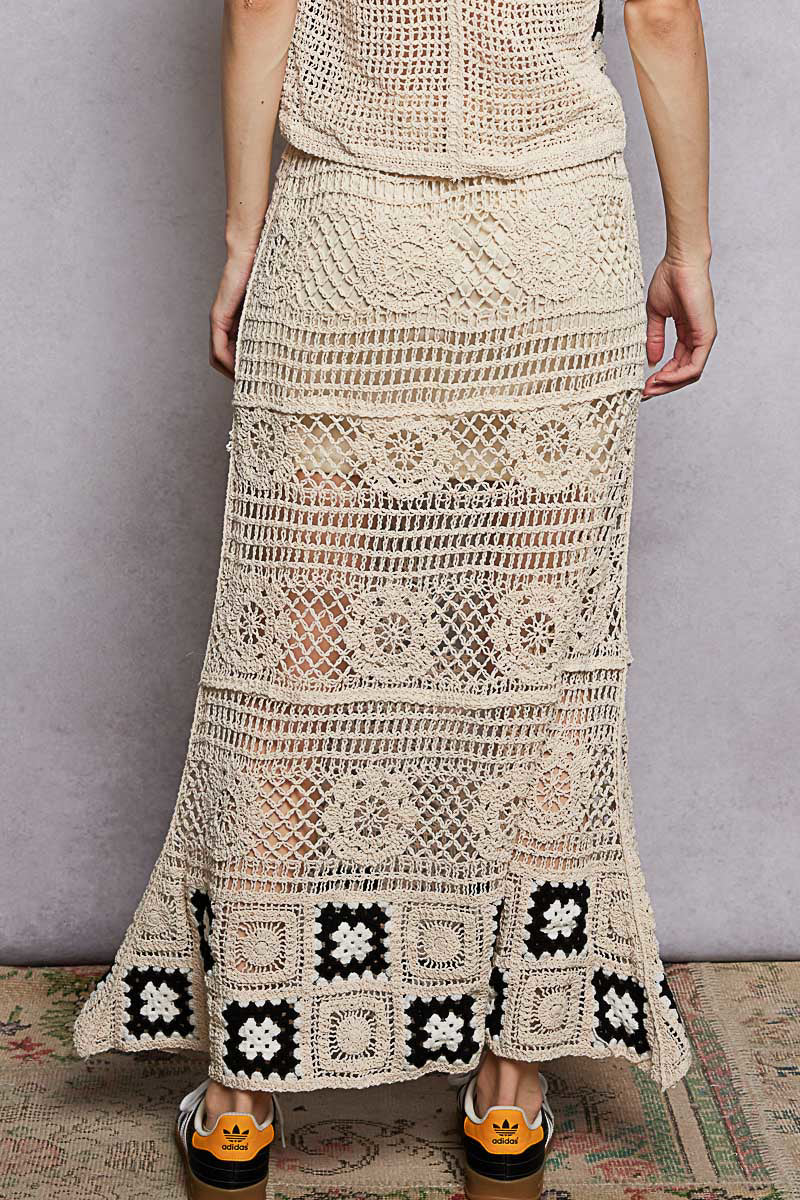 POL Floral Crochet Ruffled Waistband Maxi Skirt with Granny Square Weave **Debut SALE** on Simply Obsessed