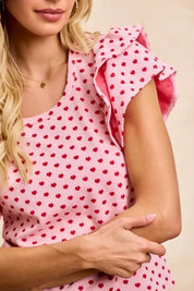 BiBi Heart Patterned Knit Ruffled Sleeves Top on Simply Obsessed