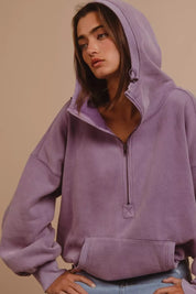 BIBI Stitch Detailed Elastic Hem Half Zip Fleece Hoodie on Simply Obsessed