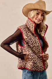 BIBI Leopard Print Piping Detail Quilted Vest on Simply Obsessed