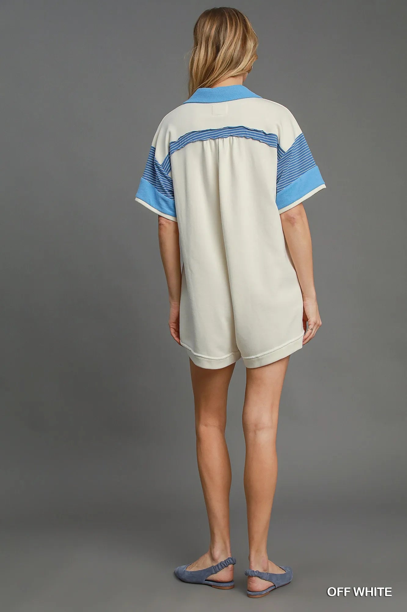 Umgee French Terry Collared Colorblock Romper on Simply Obsessed