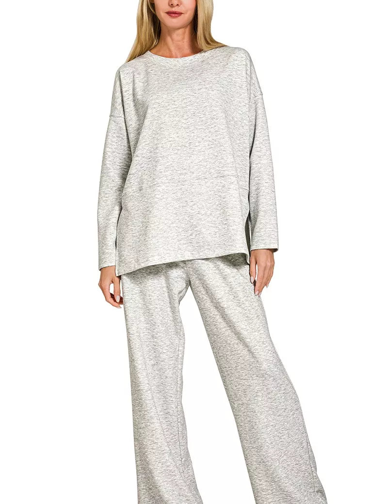 Zenana Scuba Side Slit Top and Pants Set on Simply Obsessed