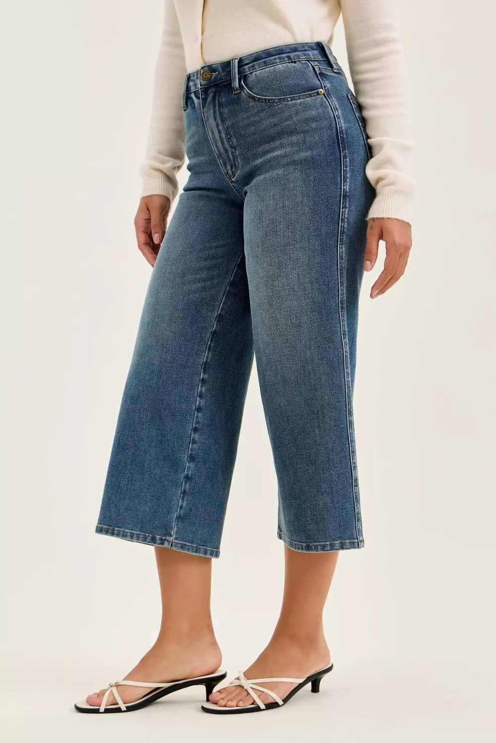 JUDY BLUE High Waist "Dottie" Wide Crop Md Quarry Fade Jeans on Simply Obsessed