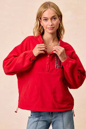 BIBI Christmas Theme Fleece Buttoned Top with Pockets on Simply Obsessed