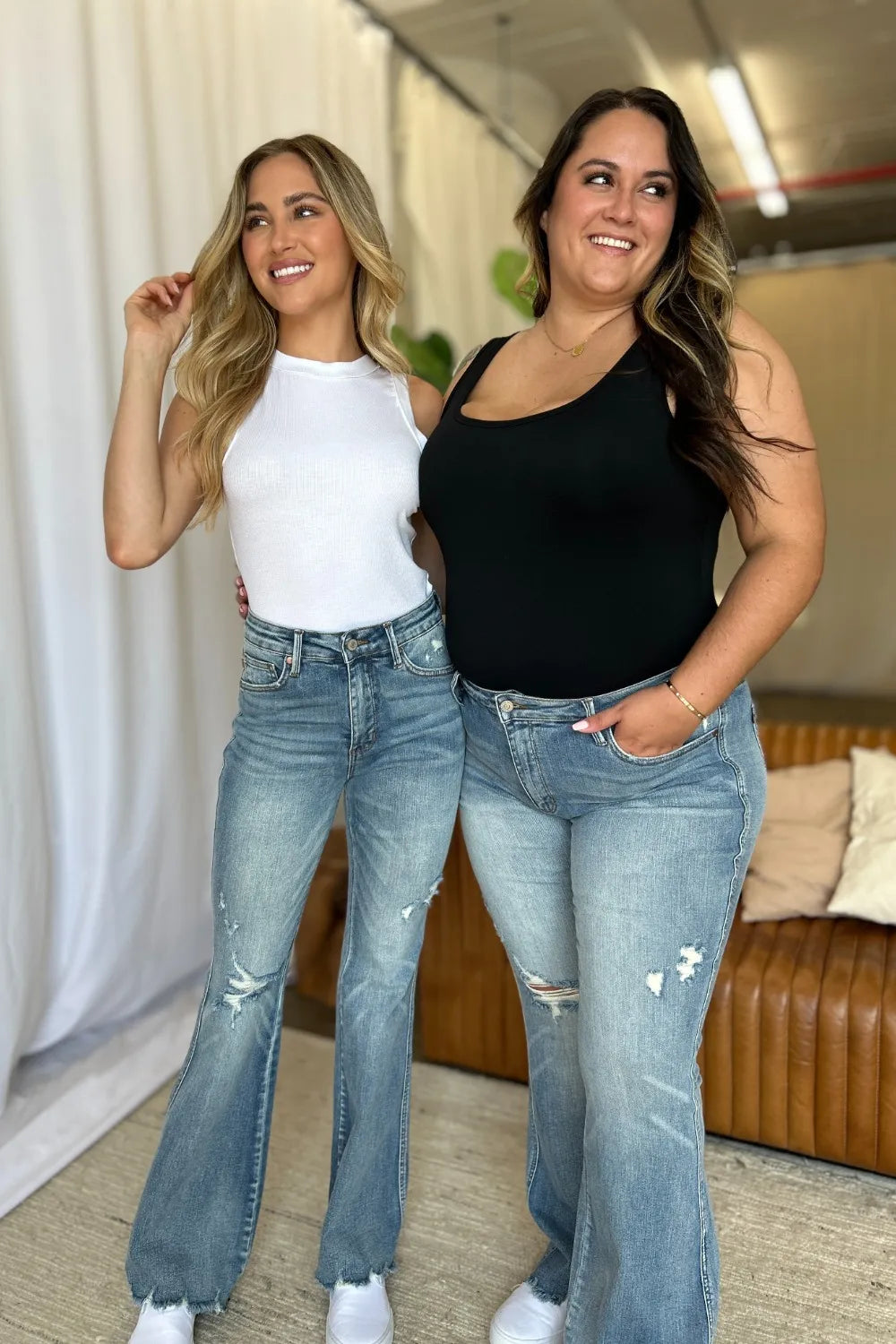 JUDY BLUE Full Size Medium Rise Tummy Control Destroy Flare on Simply Obsessed