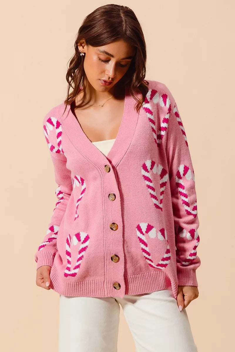 SO ME Christmas Candy Cane Button Front Sweater Cardigan on Simply Obsessed