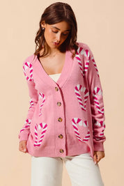 SO ME Christmas Candy Cane Button Front Sweater Cardigan on Simply Obsessed