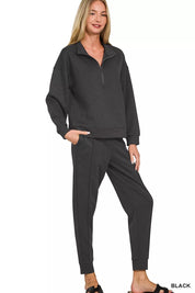 Zenana Scuba Half Zip Pullover and Jogger Set on Simply Obsessed
