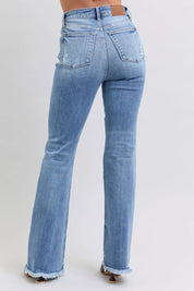 Judy Blue Full Size Raw Hem High Rise Bootcut Jeans on Simply Obsessed