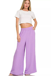 ZENANA Woven Airflow Twisted Top & Wide Leg Pants Set on Simply Obsessed