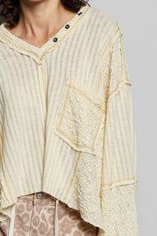 POL V-Neck Long Sleeve Top with Stitch Detail on Simply Obsessed