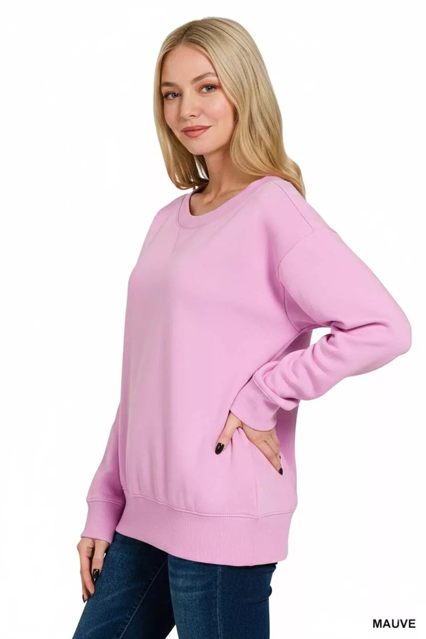 ZENANA Fleece Boat Neck Sweatshirt on Simply Obsessed