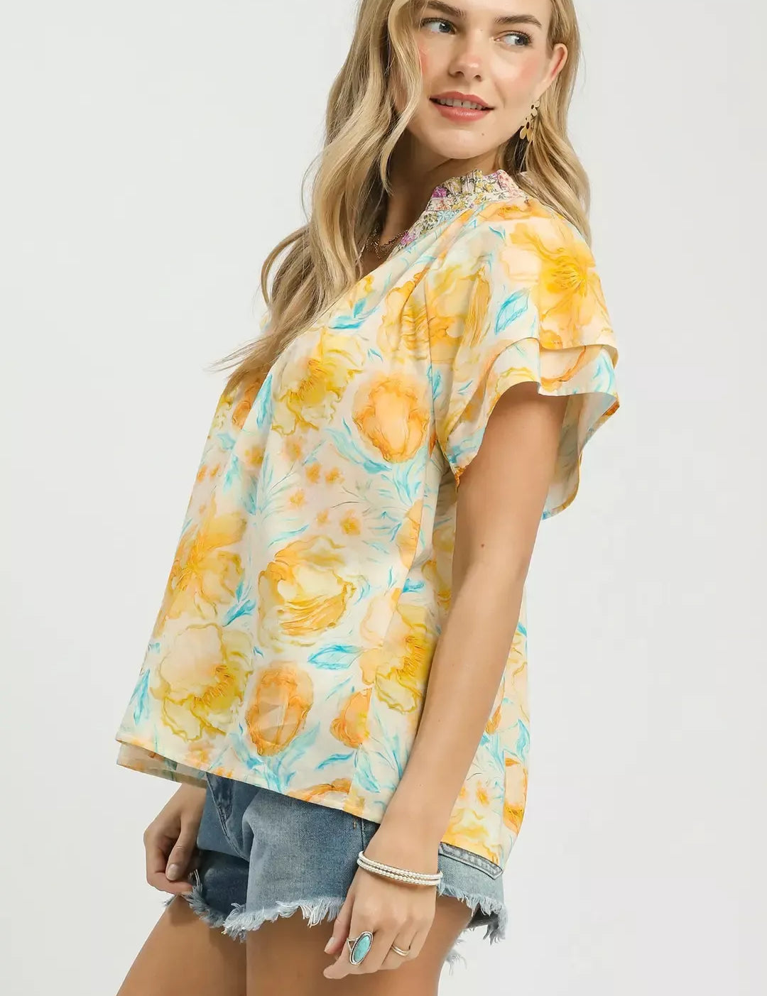 UMGEE Mix Floral Print Blouse with Crochet Lace Trim **DEBUT SALE** on Simply Obsessed