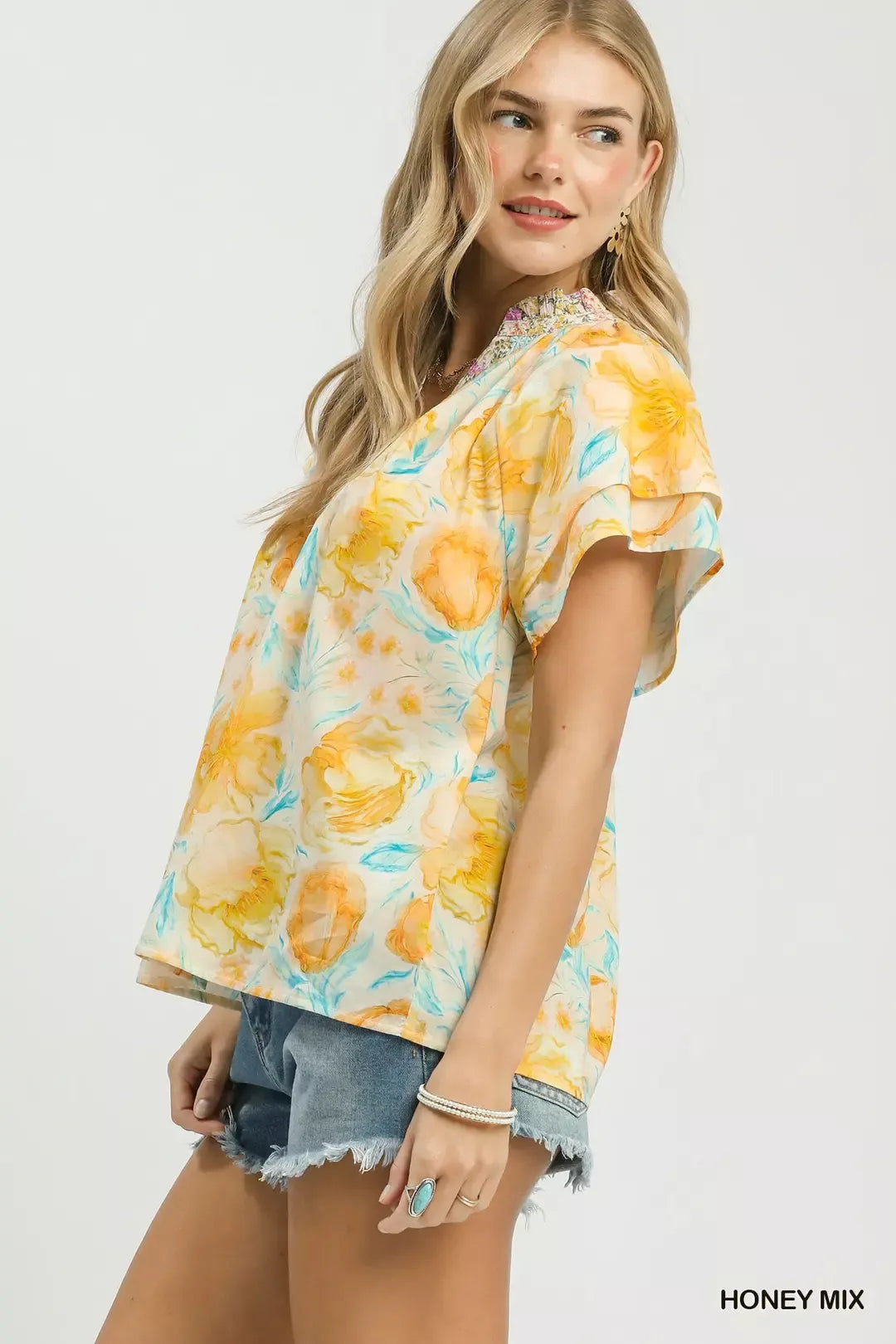 UMGEE Mix Floral Print Blouse with Crochet Lace Trim **DEBUT SALE** on Simply Obsessed