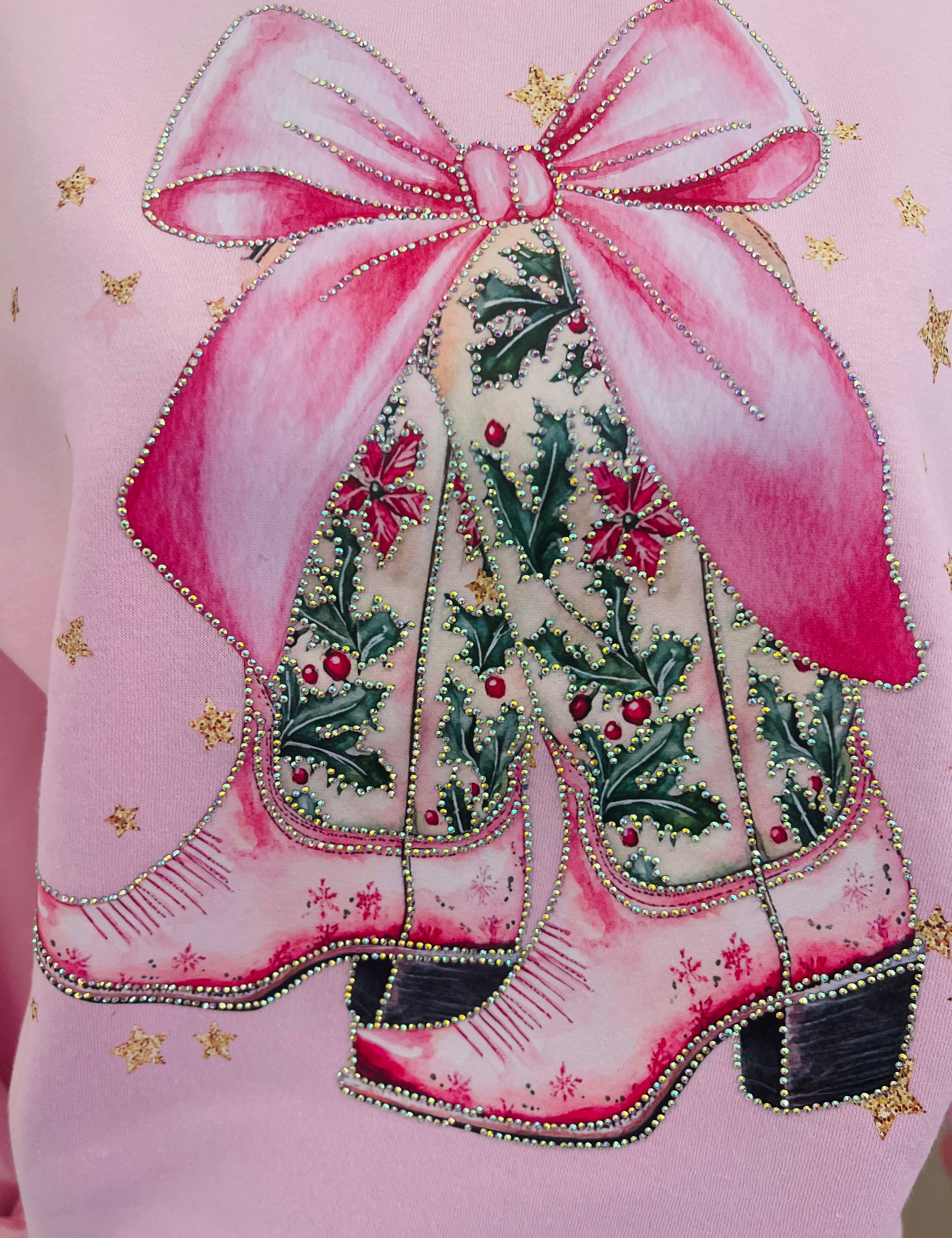 MALIBU HIPPIE Crystal Boot Pink Sweatshirt on Simply Obsessed