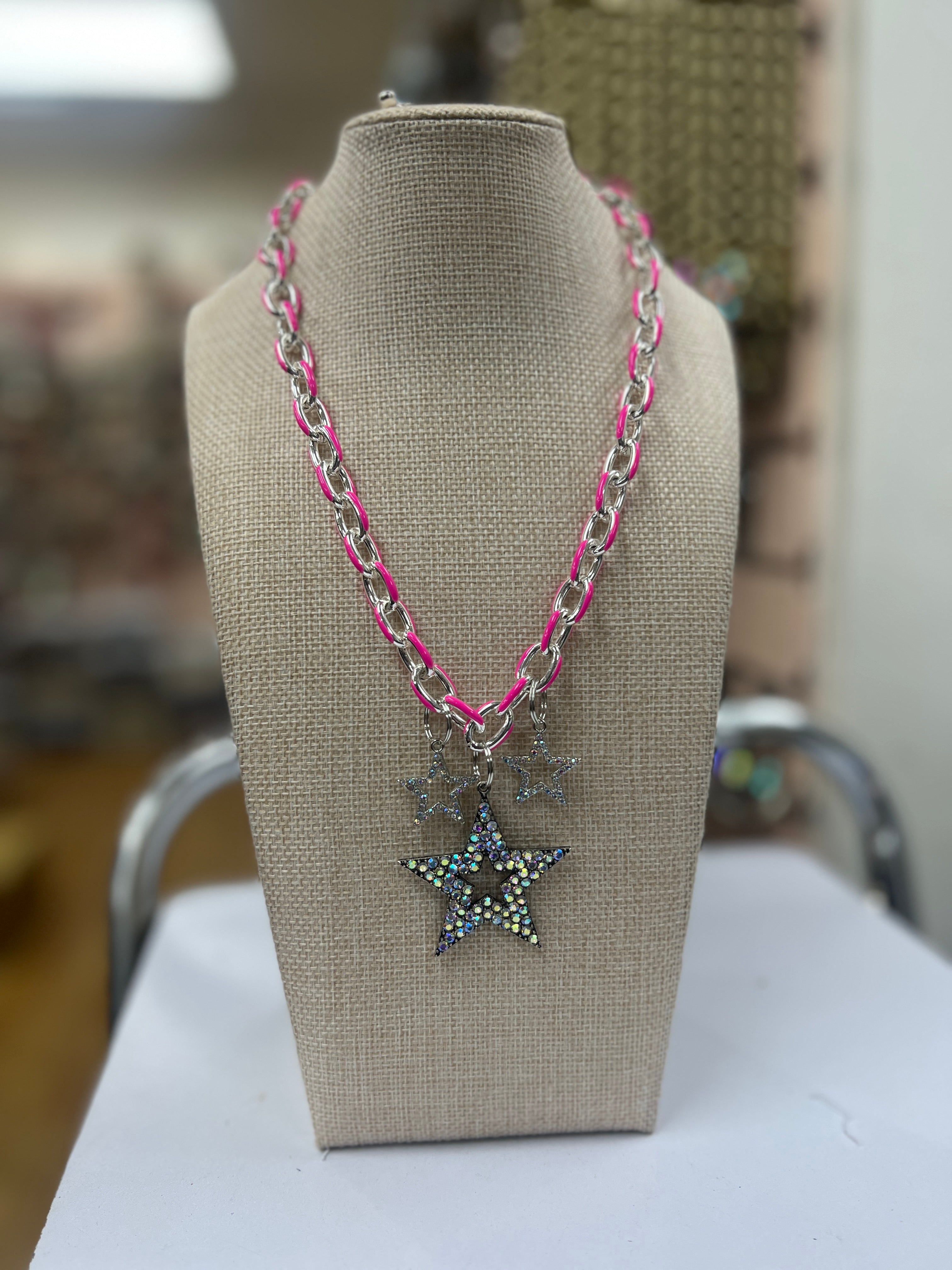 ATG Bling Star Charm Pink Chain Necklace on Simply Obsessed