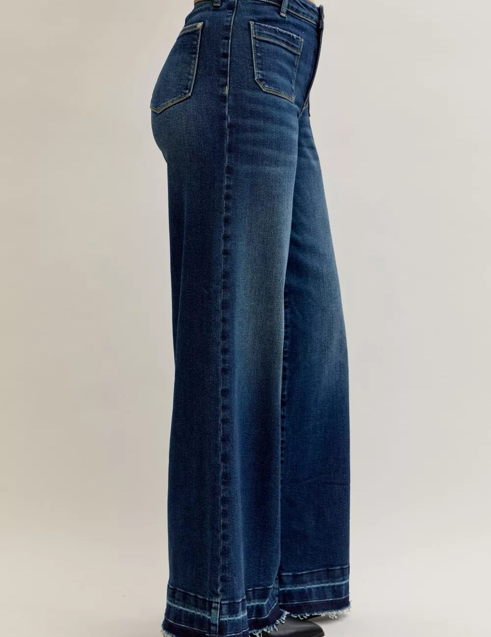 JUDY BLUE High Waist Palazzo Jeans with Front Patch Pockets on Simply Obsessed