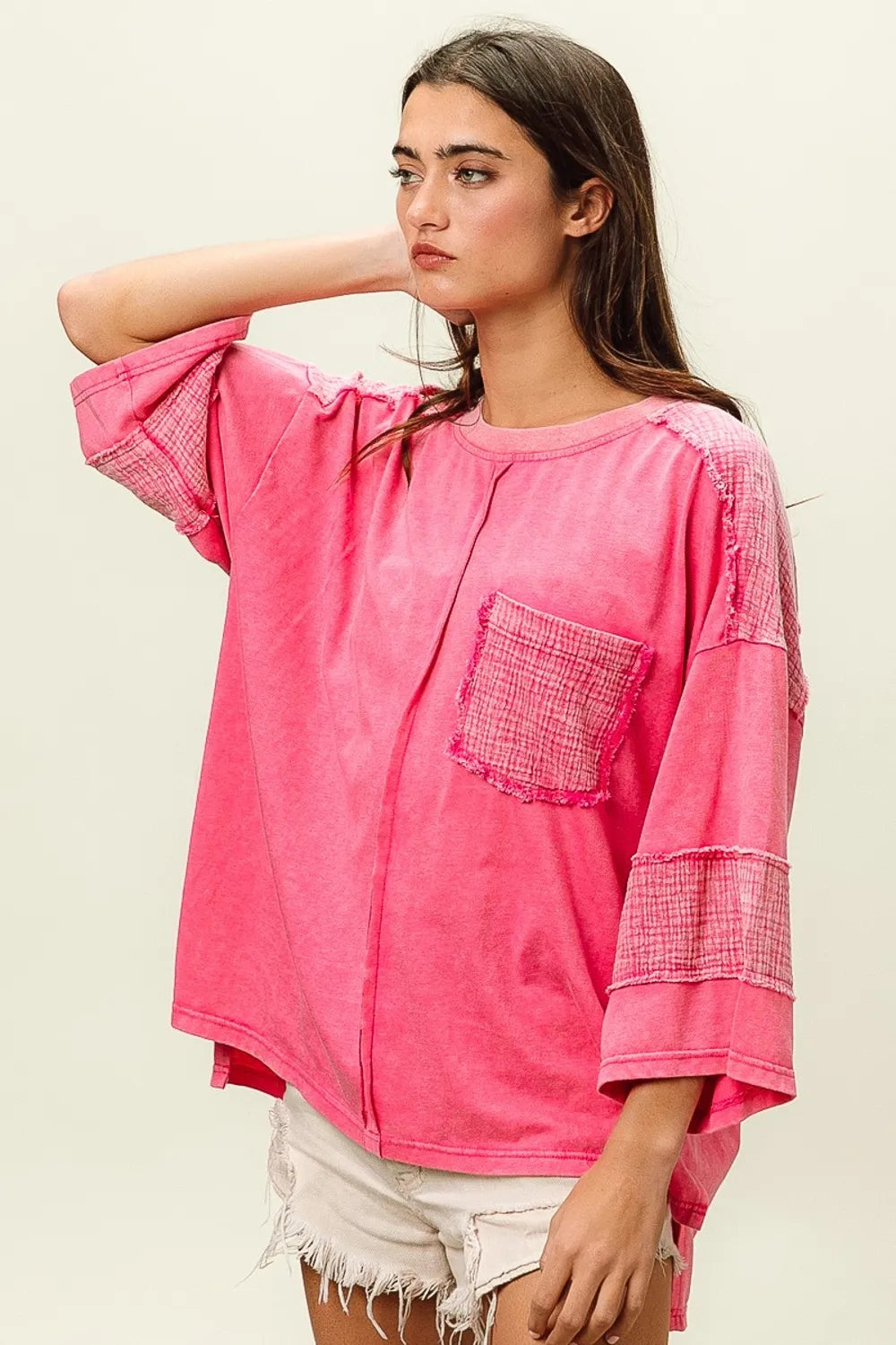 BIBI High-Low Washed Knit Shirt on Simply Obsessed