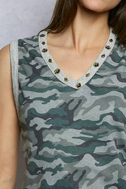 POL Studded Camouflage V-Neck Cropped Tank on Simply Obsessed