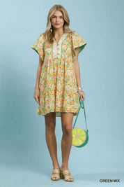 UMGEE Mix Floral Tiered Mini Dress with Side Pockets on Simply Obsessed