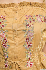 POL Button Down Floral Embroidered Cropped Cami with Lace Detail on Simply Obsessed