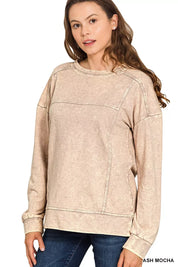 Zenana Acid Wash French Terry Exposed-Seam Pullover on Simply Obsessed