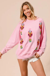 BIBI Sequin Nutcrackers Embroidery Christmas Sweatshirt on Simply Obsessed