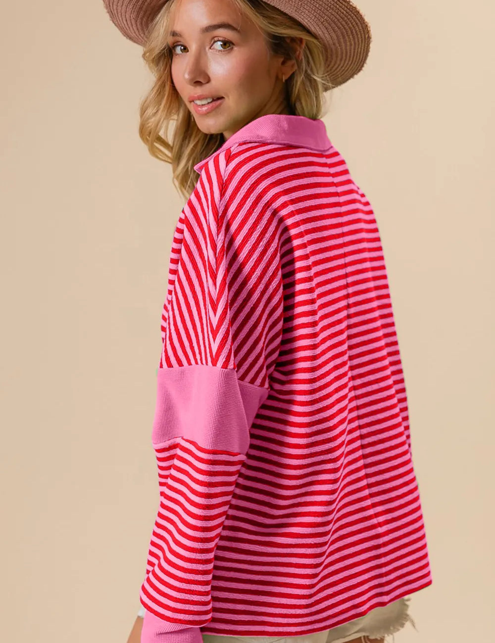 BiBi Striped Contrast Long Sleeve Knit Top on Simply Obsessed