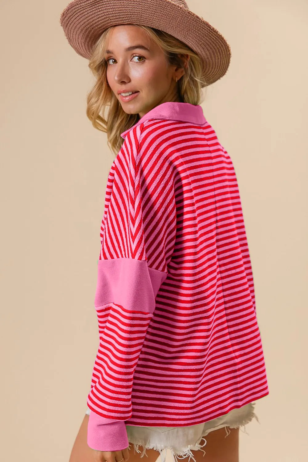 BiBi Striped Contrast Long Sleeve Knit Top on Simply Obsessed