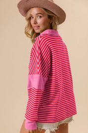 BiBi Striped Contrast Long Sleeve Knit Top on Simply Obsessed