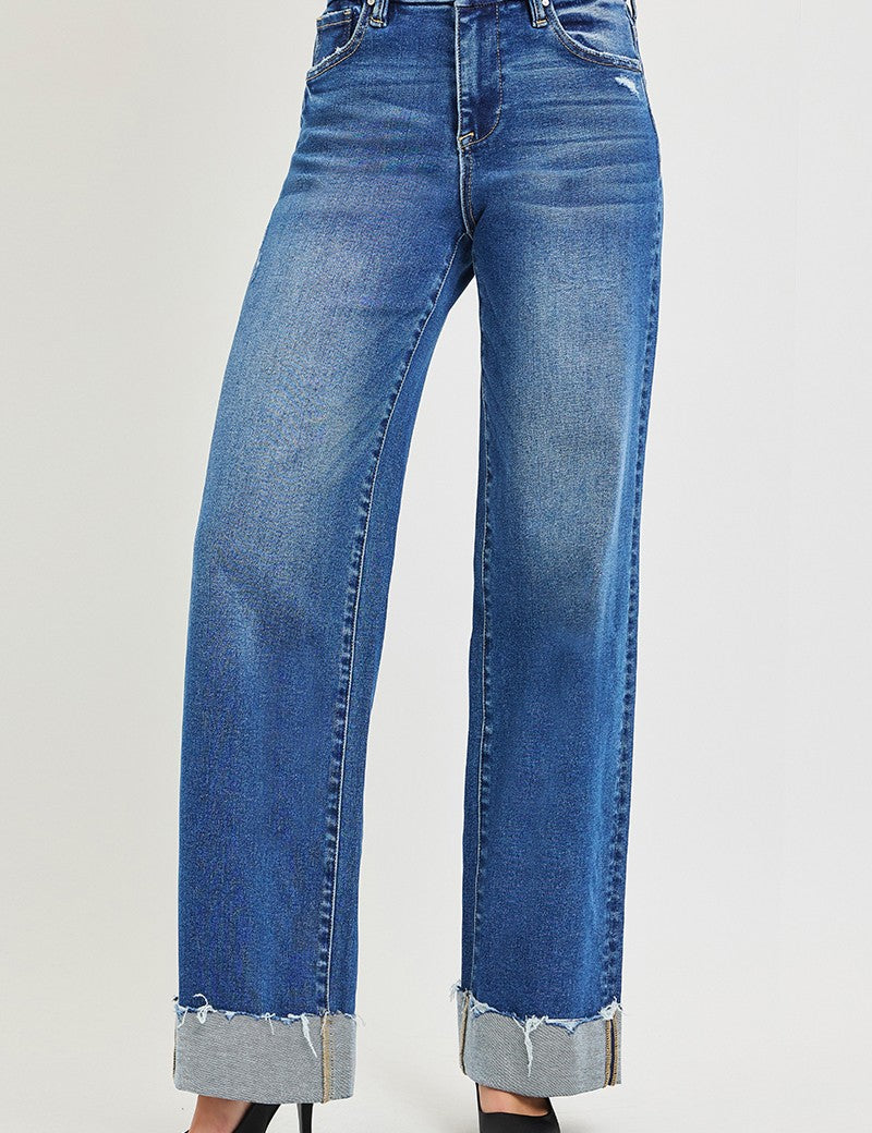 RISEN High Rise Wide Leg Jeans With Cuffed Hem on Simply Obsessed
