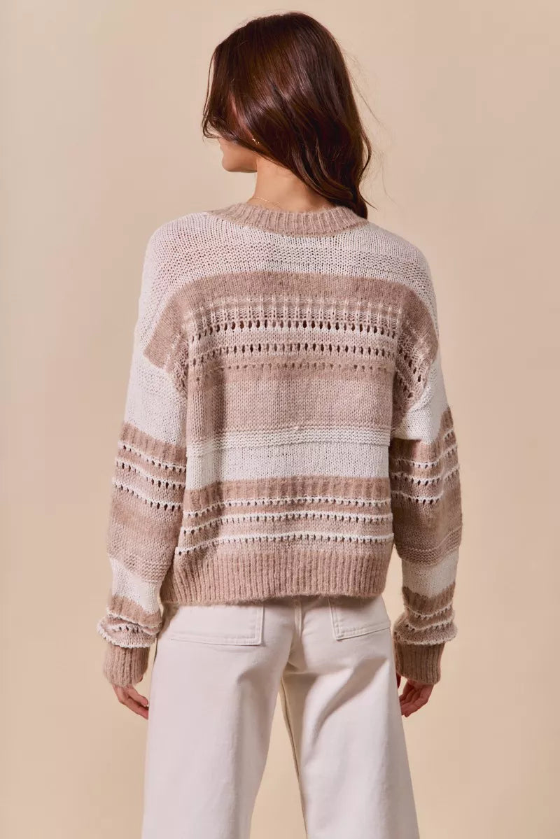 SO ME Variegated Stripe Textured Loose Fit Sweater on Simply Obsessed
