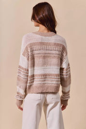SO ME Variegated Stripe Textured Loose Fit Sweater on Simply Obsessed