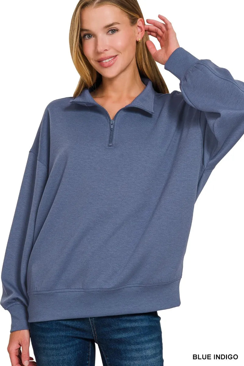 ZENANA Scuba Quarter-Zip Sweatshirt on Simply Obsessed
