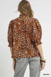 UMGEE Full Size Leopard Print Ruffle Neck Blouse Plus Size **FALL DEBUT SALE** on Simply Obsessed