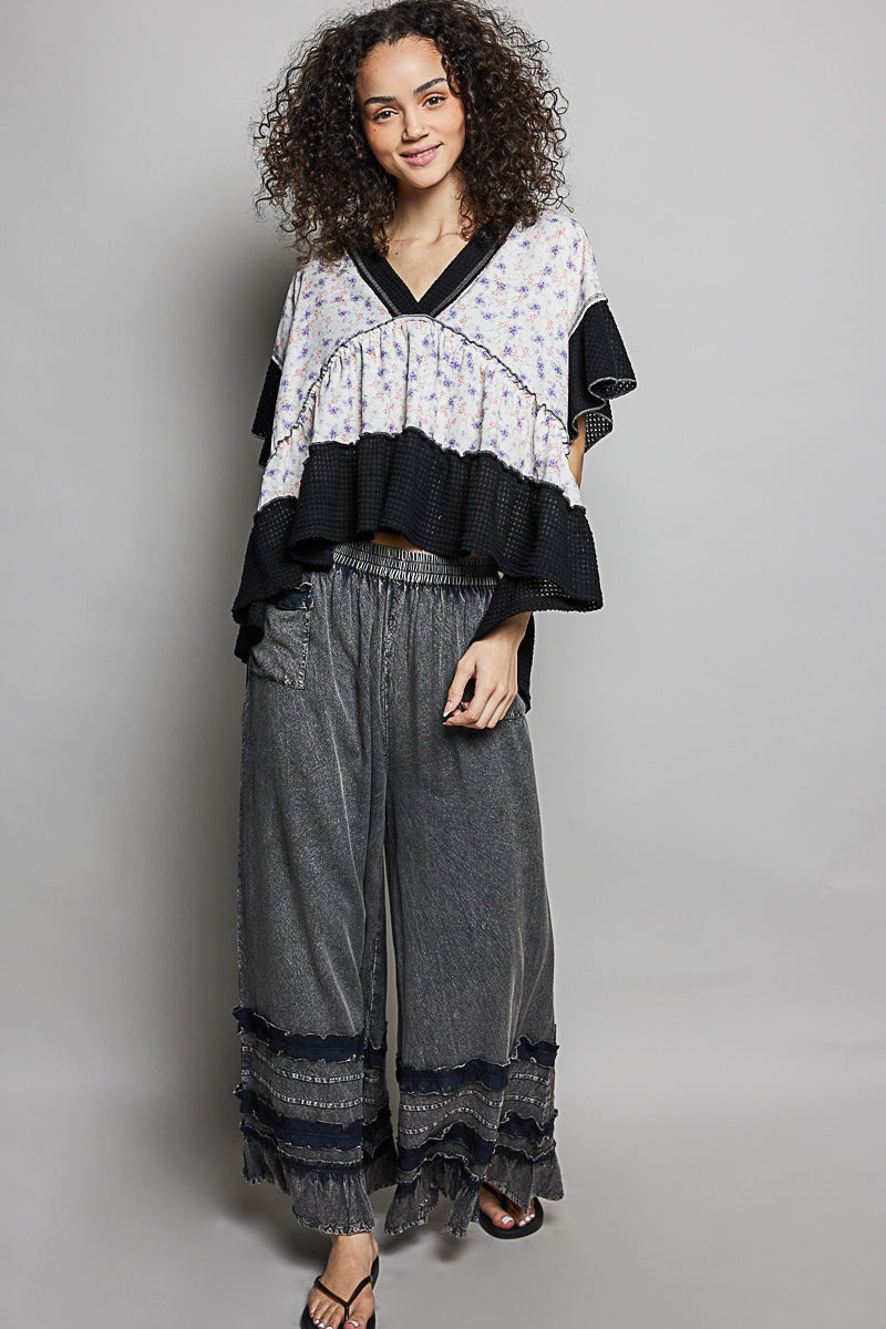 POL Floral Print V-Neck Woven Blouse with Gentle Gathers on Simply Obsessed