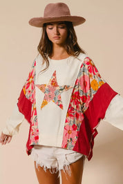 BIBI Floral Print Mixed Star Patch Round Neck Sweatshirt on Simply Obsessed