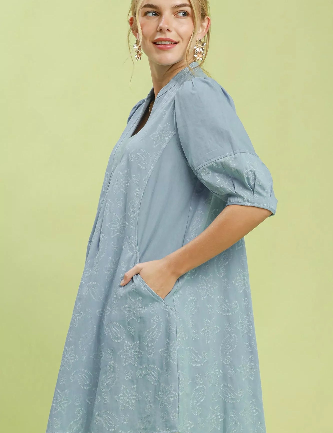 UMGEE Print Denim Dress with Contrast Stitch on Simply Obsessed