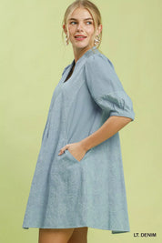 UMGEE Print Denim Dress with Contrast Stitch on Simply Obsessed