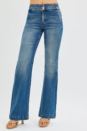 RISEN Full Size Tummy Control High Rise Bootcut Jeans with Double Button Waistband Plus Size on Simply Obsessed