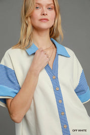 Umgee French Terry Collared Colorblock Romper on Simply Obsessed