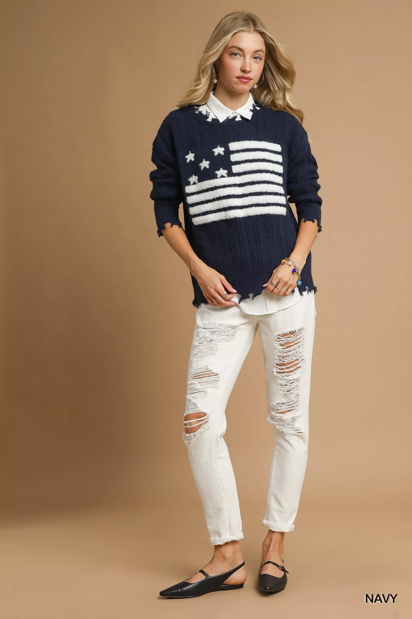 UMGEE Distressed American Flag Sweater on Simply Obsessed