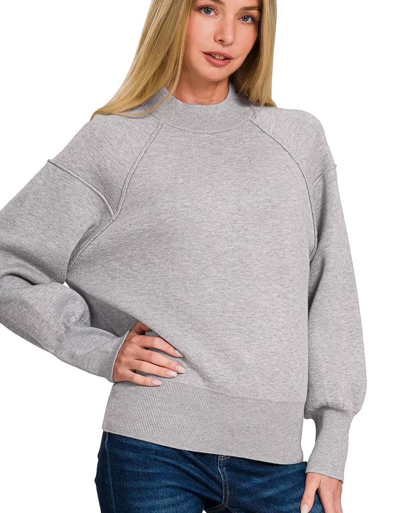 Zenana Viscose Mock Neck Exposed Seam Sweater on Simply Obsessed