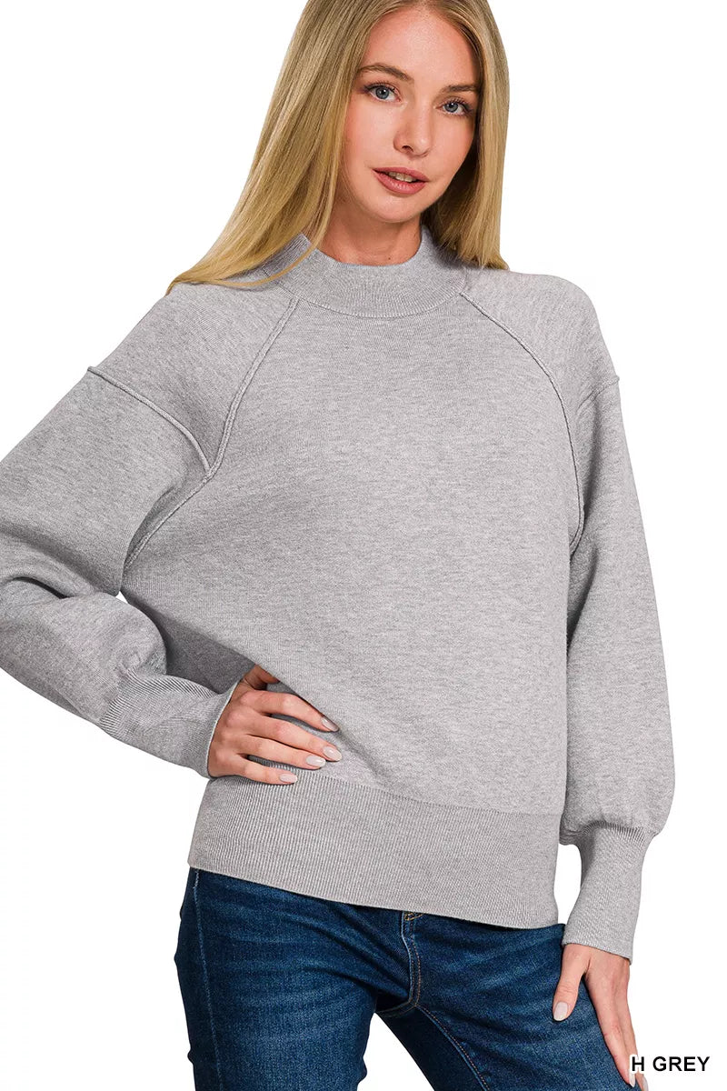 Zenana Viscose Mock Neck Exposed Seam Sweater on Simply Obsessed