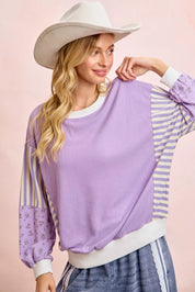 BiBi Mix and Match Sweatshirt with Floral Sleeve Striped on Simply Obsessed