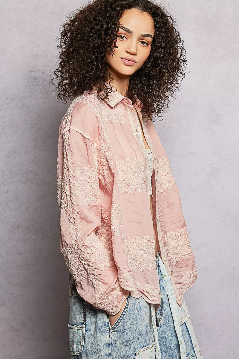 POL Embroidery Button Down Long Sleeve Shirt on Simply Obsessed