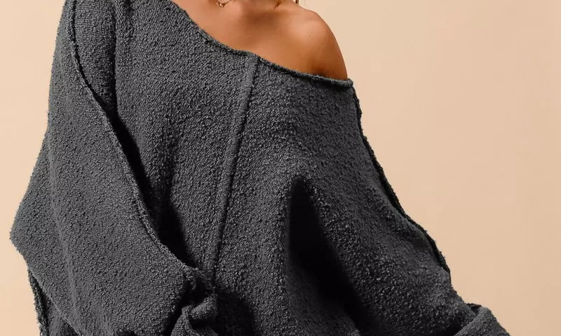 SO ME Loose Fit Exposed Seam Slouchy Boucle Sweater on Simply Obsessed