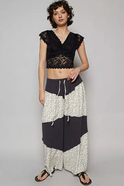 POL Contrast Floral Drawstring Wide Leg Pants on Simply Obsessed