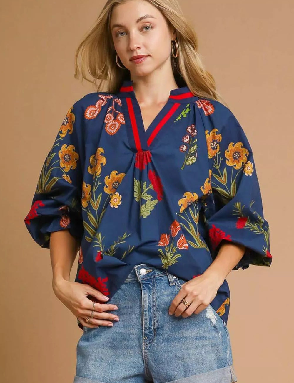 UMGEE Floral Print Flounce Sleeve Blouse on Simply Obsessed
